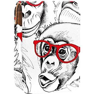 Gepersonaliseerde Lipstick Case Draagbare Make-up Tas Cosmetische Pouch Lippenstift Houder Make-up Organizer Orang-oetans met Rode Bril, Meerkleurig, 9.5x2x7 cm/3.7x0.8x2.7 in