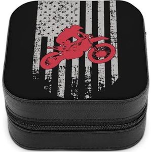 USA Vlag Dirtbike Motocross Leuke Sieraden Organizer Doos Voor Oorbellen Ketting Ringen Opslag Display Case Reizen Houder Grappige Gift Kleine