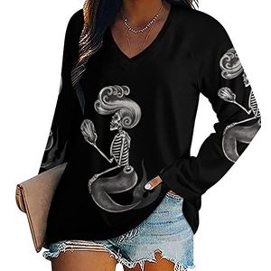 Rock Skull zeemeermin nieuwigheid vrouwen blouse tops V-hals tuniek t-shirt voor legging lange mouw casual trui