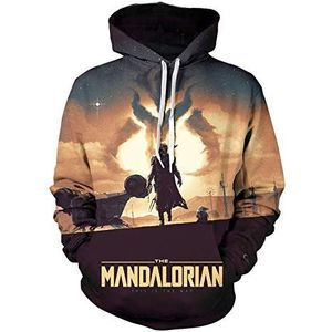 Mandalorian Hoodie, uniseks voor volwassenen, 3D-print, pullover met cartoon-hoodie, sweatshirt, coole persoonlijkheidscadeau - zwart - Een maat