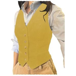 Tuikayoo Dames corduroy mouwloos button down top V-hals bovenkleding vest slim fit, citroen, XL