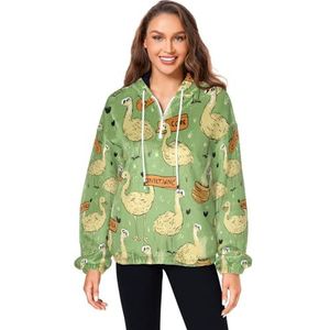 KAAVIYO Groene cartoon patroon eenden pluizige jas trui hoodie capuchon zakken fuzzy fleece sweatshirt ronde hals truien hoodies voor meisjes vrouwen, Patroon, S
