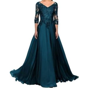 AHERKLL Kant Applique Moeder Van De Bruid Jurken Off Shoulder Formele Avond Party Grootmoeder Jurken Lange HAH042, Turkoois, 54 grote maten