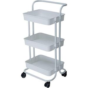 Opbergwagen Rolwagen 3 Tier Metalen Keuken Opbergrek Trolley Met Wielen Beweegbare Plank Meubelorganisator Smalle Rolling Cart Keukentrolley Serveerwagen(White)