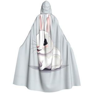 SSIMOO Leuke witte konijn volwassen mantel met capuchon, vreselijke spookfeestmantel, geschikt voor Halloween en themafeesten