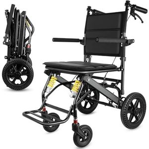 Ultralichte transportrolstoel - Opvouwbare draagbare rolstoel met handrem - Trolleys voor ouderen Vliegtuigreizen, Maximaal draagvermogen 200 kg