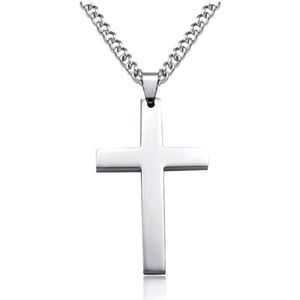 Cross Ketting, Eenvoudige Cross Ketting Hanger Sieraden Zilveren Kruis Hanger Kruis Kettingen (Color : Silver)