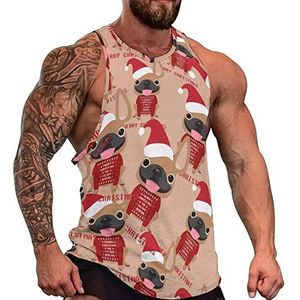 Kerstman Franse Bulldog Tanktop voor heren, mouwloos T-shirt, pullover, gymshirts, work-out, zomer, T-shirt