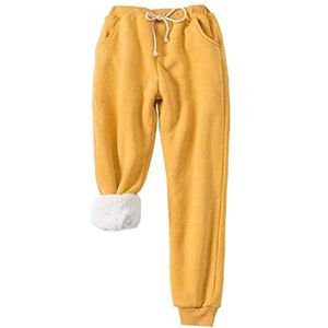 Joggingbroek Voor Dames, Gevoerd Met Fleece, Thermische Joggingbroek Met Zakken, Winterbroek, Warme Broek, Trekkoord, Atletische Trainingsbroek, Joggen, Workout, Casual,M-3XL(Yellow,L)