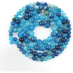 Natuurlijke Rode Agaat Stenen Kralen Ronde Carneool Onyx Losse Kralen Voor Sieraden Maken DIY Armbanden Ketting 15'' 4/6/8/10/12/14mm-Blauwe Streep Agaat-6mm (ca. 62 stuks)