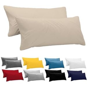 Dreamzie Taie Pillow 40x145 cm (veel 2) 100% katoenen trui 150 GSM - Beige - kussensloop 40 x 145 katoen - resistent en hypoallergeen kussendeksel voor kussen