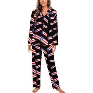 Puerto Rico vlaggen Ricaanse pyjama met lange mouwen voor vrouwen klassieke nachtkleding nachtkleding zachte pyjama loungesets