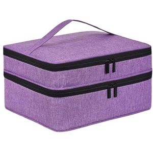 LYFFXYH Nagellak draagtas, draagbare nagellakhouder voor 42 flessen (15 ml), dubbellaagse opbergtas voor nagellak en manicureset (Paars-Houdt 42 flessen)