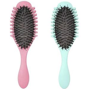 Wuxiuxiu Kruldefiniërende borstel, haarborstel voor kammen en vormen, krullen definiëren styling om trekken te verminderen, verpakking van 2 (groen+roze)