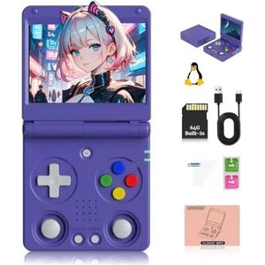Meiurlex RG34XXSP Handheld gameconsole, 3,4 inch IPS vouwscherm, Linux-systeem, retro videospelconsole met 64G TF-kaart, 5000+ games, arcade console voor volwassenen