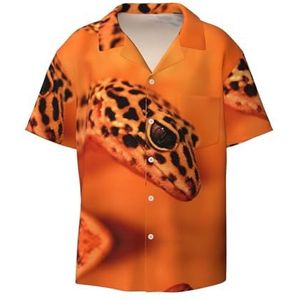 OdDdot Luipaard Little Gecko Print Heren Jurk Shirts Atletische Slim Fit Korte Mouw Casual Business Button Down Shirt, Zwart, XL