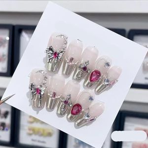 Verwijderbare en draagbare nail art Franse amandel ombre handgemaakte opdruknagels lange acryl valse nageltips innail (kleur: 29134, maat: S)