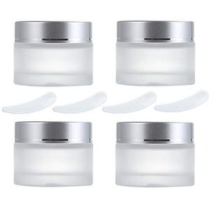 4 lege cosmeticapotjes, glazen reiscosmetica, potjes met plastic deksels, voor crèmes, 50 g/50 ml, make-up voor vrouwen, ronde potjes, 1, 1