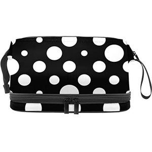 Grote capaciteit reizen cosmetische tas,Zwart wit polka dot,Make-up tas,Waterdichte make-up tas organisator, Meerkleurig, 27x15x14 cm/10.6x5.9x5.5 in