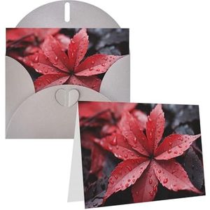 GFLFMXZW Rode en grijze bladeren afdrukken lege wenskaarten met grijze enveloppen bedankkaart felicitatiekaart voor verjaardagen, feesten, bruiloften, Kerstmis