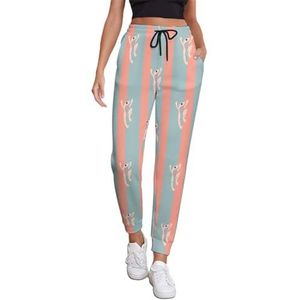 Leuke Kikker Blauw En Roze Gestreepte Joggingbroek Voor Vrouwen Hoge Taille Joggers Casual Lounge Broek Met Zakken Voor Workout Running