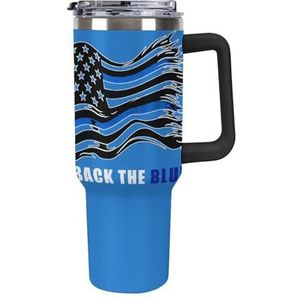 Back The Blue Police Line Flag Travel Mug 40oz Tumbler Waterfles Koffiemok Thee Cup Auto Cup voor Vrouwen Mannen Zwart-Stijl