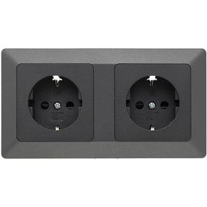 MILOS dubbele contactdoos, antraciet, met frame, inbouw
