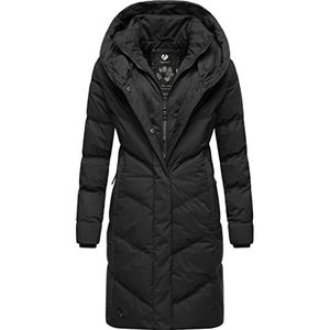 Ragwear Natalka Winterjas voor dames, warme gewatteerde jas, lang, met capuchon, XS-6XL, Black22, S