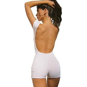 BKEPDY Jumpsuit voor dames, elegant, jumpsuit, rugvrij, yoga, eendelig, jumpsuit, comfortabel, nauwsluitend, wit S, S/L