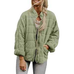 Dames herfst gewatteerde Dolman-jassen Opstaande kraag Lichtgewicht warme jassen Inpakbare korte pufferjassen met ritssluiting (Color : Green, Size : 2X-Large)