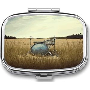 Muziek Drum in Veld Pillendoos Pil Organizer Pil Case 2 Compartiment Geneeskunde Pil Organizer Kleine Pil Case Pil Container Pillenhouder Leuke Pillendoos Mini Pil Case