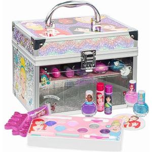 Disney Princess Train Case Girls Beauty Set, Kids Makeup Kit voor Meisjes, Real Washable Toy Makeup Set, Play Makeup, Pretend Play, Party Favor, Verjaardag, Speelgoed Leeftijden +3