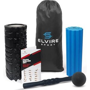 ELVIRE SPORT Foamroller Set 5-in-1 - Diepe Weefselmassageroller voor Rug, Nek, Benen en Voeten - Inclusief Massagebal, Spierroller Stick en Draagtas - Ideaal voor Yoga, Fitness en Fysiotherapie