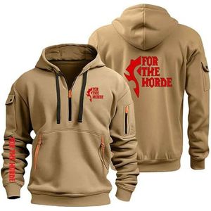 AHYAOFA Hoodies Voor Mannen Kwart Zip Trui voor The H.or.d.e Casual Lange Mouw Hoody Running Sweatshirt Meerdere Zakken Outdoor Jassen, Khaki-1, 18-20