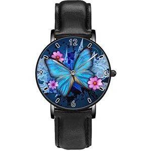 Blauwe Vlinder Klassieke Patroon Horloges Persoonlijkheid Business Casual Horloges Mannen Vrouwen Quartz Analoge Horloges, Zwart