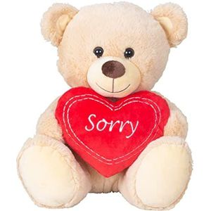 Teddybeer knuffelbeer met strik en hartje ""Sorry"" 30 cm grote pluche beer knuffel fluweelzacht