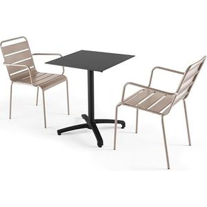 Oviala Tafelset 60 cm zwart en 2 stoelen van metaal, taupe