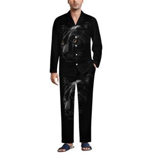 Portret van een Panther Mannen Pyjama Set Tweedelige Button Down Nachtkleding Lange Mouw Top En Broek Loungewear