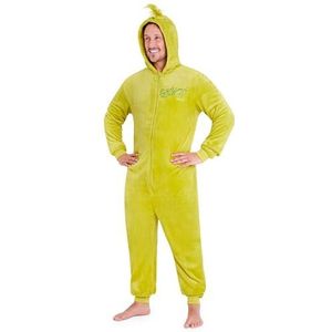 The Grinch Herenpyjama uit één stuk met fleece capuchon, gezellige loungewear - cadeau voor mannen, Groen, S