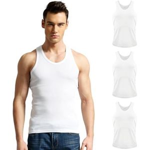FANGCCC Set van 3 onderhemden voor heren, katoen, tanktop, stretch, onderhemden voor sport, vrije tijd, zakelijk, wit, L