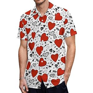 Pijlen Hart Hawaiiaanse shirts voor heren, casual overhemd met korte mouwen, knoopsluiting, vakantie, strandshirts, L