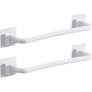 2 stuks handdoekstang, kunststof wandmontage pot dekselrek, zelfklevende hanger rail organizer houder, bar badkamer accessoires, voor keuken badkamer toilet (wit, 34 cm)