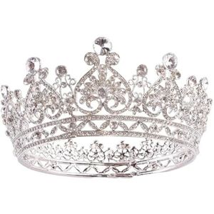 Diadeem met strass bezette kroon voor bruiloft, bruid, fotografie, verjaardag, eindexamenbal (zilver)
