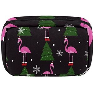 Cosmetische Tassen Voor Vrouwen Kleine Make-up Tas Reizen Toilettas Pouch Organizer Rits Kerst Roze Flamingo XMAS Boom Sneeuwvlok, Meerkleurig, 17.5x7x10.5cm/6.9x4.1x2.8in