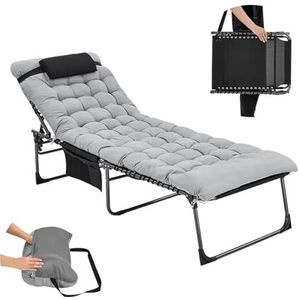 Opvouwbare Ligstoel Zware Draagbare Camping Fauteuil Met Kussen Stoel Bed Bed Ondersteunt 350 Lbs Zwart Vouwen Strandstoelen