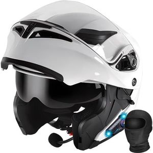 Modulaire motorhelm, bluetooth, integraalhelm, ECE-goedgekeurd, modulaire helm voor heren, dames, volwassenen, modulaire helm met dubbel vizier voor scooterhelm