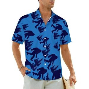 Grappig blauw Bigfoot herenhemden korte mouwen strandshirt Hawaiiaans shirt casual zomer T-shirt M