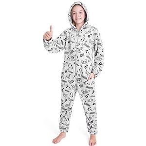 CityComfort rompertjes voor jongens, donzige fleece pyjama voor kinderen en tienerjongens meisjes, camo romper, warme winterpyjama 7-14 jaar (Grijs, 7-8 jaar)