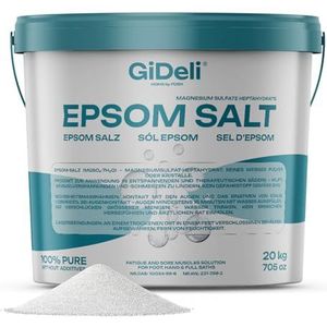 GiDeli Epsom Zout, 20 kg, magnesiumsulfaat, farmaceutische kwaliteit, badzout in emmer, 100% puur natuurlijk zout, voetbad, huidverzorging, ontspanningsbad (20.000 g)