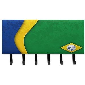 Voetbal met Braziliaanse nationale vlag sleutelhangers met 6 haken grote muur gemonteerde sleutelhouder voor ingang